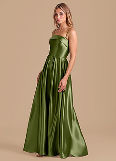 Azazie Lucienne Robes de demoiselle d'honneur Robe Trapèze en Satiné métallisé Plissée Olive image4