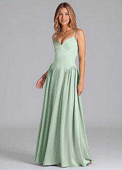Azazie Kirby Bridesmaid Dresses Agave A-Line Stretch Satin Dress image4