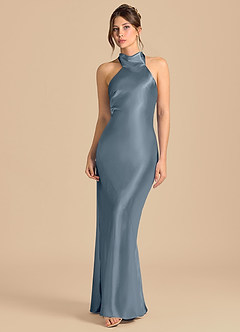 Azazie Velli Robes de demoiselle d'honneur Robe Fourreau en Satiné métallisé Col Haut Violet Crépusculaire image4