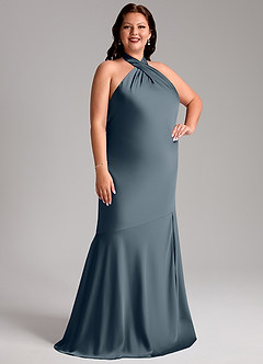 Azazie Lorena Bridesmaid Dresses Twilight Mermaid Pleated Stretch Satin Dress image10