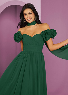 Barbie ♥ Azazie Jurken voor bruidsmeisjes Converteerbaar Jurk van Chiffon met A-Lijn Off the Shoulder Donkergroen image4