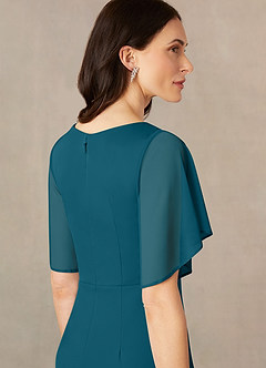 Azazie Selah Mother of the Bride Dresses Ink Blue A-Line V-Neck ruched Mesh Dress image5