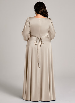 Azazie Leonia Vestidos de damas de honor Vestido de Escarcha de Satén Elástico de Corte en A con Manga larga image13