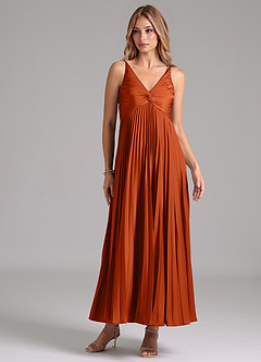 Azazie Raychelle Bridesmaid Dresses Burnt Orange A-Line Pleated Stretch Satin Dress image1