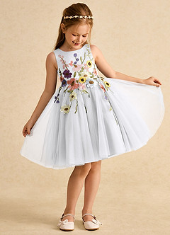 Azazie Prima Abiti da Ragazza di Fiori Abito A-Line in Tulle Fiocco Bianco image3