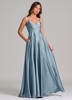 Azazie Amani Brudtärnklänningar Klä av A-Linje i Stretch Satin Plisserad Dammblå image4