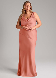 Azazie Rylina Bridesmaid Dresses Coral Mermaid Stretch Satin Dress image9