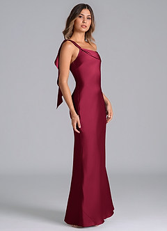 Azazie Driea Bridesmaid Dresses Burgundy Mermaid One Shoulder Stretch Satin Dress image4