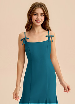 Azazie Evey Junior Vestido de Azul Tinta de Gasa de Corte Sirena con Plisado image6