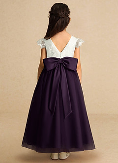 Azazie Pookie Flower Girl Dresses Plum A-Line Lace Tulle Dress image5