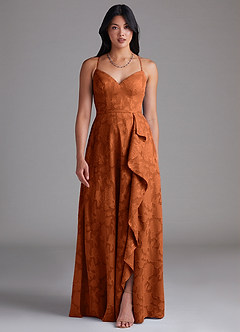 Azazie Naeem Bridesmaid Dresses Burnt Orange A-Line Sweetheart Neckline Floral Burnout Dress image1