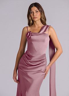 Azazie Inara Bridesmaid Dresses Vintage Mauve Mermaid Pleated Stretch Satin Dress image7