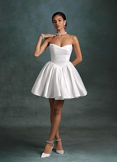 Azazie Daivey Vestidos de novia Vestido Diamante Blanco de Satin Mate de Corte Princesa con Palabra de honor image4