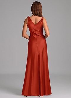 Azazie Nerine Bridesmaid Dresses Rust A-Line Pleated Stretch Satin Dress image5