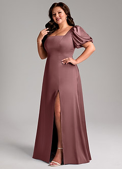Azazie Fyona Bridesmaid Dresses Vintage Mauve A-Line Pleated Stretch Satin Dress image12