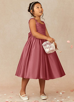 Azazie Cutie Pie Flower Girl Dresses Antique Rose A-Line Pleated Matte Satin Dress image1