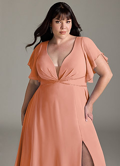 Azazie Kitr Slutförsäljning Klänning av A-Line i Chiffong Ruched Solnedgång image12