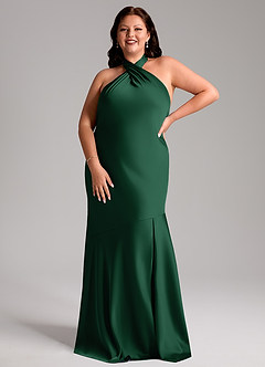 Azazie Lorena Bridesmaid Dresses Dark Green Mermaid Pleated Stretch Satin Dress image7