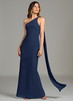 Azazie Juniper Bridesmaid Dresses Dark Navy Mermaid One Shoulder Chiffon Dress image3