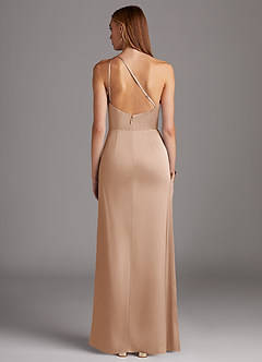 Azazie Mika Bridesmaid Dresses English Rose Sheath One Shoulder Stretch Satin Dress image2