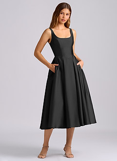 Azazie Amalie Bridesmaid Dresses Black A-Line Pleated Stretch Satin Dress image3