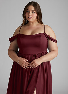 Azazie Morana Bridesmaid Dresses Cabernet A-Line Off the Shoulder Stretch Satin Convertible Dress image5