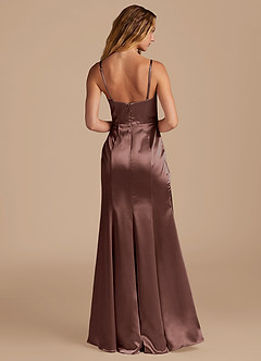 Azazie Marzia Bridesmaid Dresses Espresso Mermaid Pleated Metallic Satin Dress image5