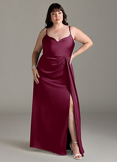 Azazie Brielle Bridesmaid Dresses Mulberry A-Line Cowl Spaghetti Straps Stretch Satin Dress image6