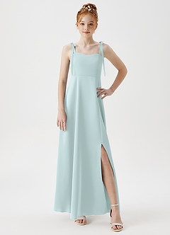Azazie Rosey Junior Vestido de Vidrio Marino de Satén Elástico de Corte En A con Escote de Corazón image5