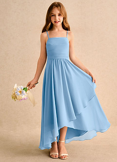 Azazie Twilight Dance Girls Formal Blumenmädchenkleider A-Linie Plissee Chiffon Kleid Puderblau image1