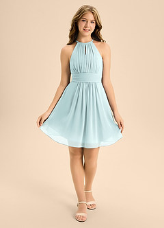 Azazie Bonnie Junior Mist A-Line Pleated Chiffon Dress image1