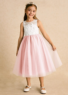 Azazie Lina Flower Girl Dresses Ivory Blushing Pink Ball-Gown Lace Dress image2