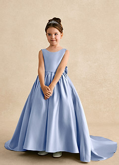Azazie Mimia Blumenmädchenkleider A-Linie Schleifen Matte Satin Kleid Eis image3