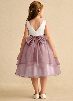 Azazie Rene Flower Girl Dresses Ivory Dusty Rose A-Line Bow Tulle Dress image2