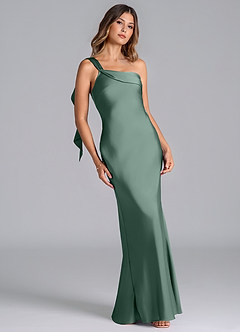Azazie Driea Brudtärnklänningar Klä av Sjöjungfru i Stretch Satin Ena axeln Eukalyptus image1