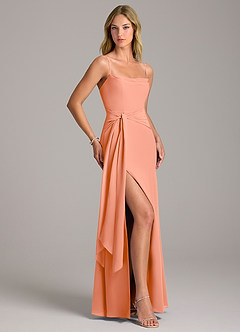 Azazie Tahlia Brautjungfernkleider A-Linie Gürtel/Schärpe Chiffon Kleid Sonnenuntergang image3