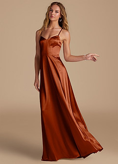 Azazie Mei Brautjungfernkleider A-Linie Metallischer Satin Kleid Rotbraun image4