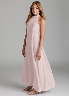 Azazie Clarice Junior Robe Trapèze en Mousseline de soie Fente Latérale Rose Pâle image5