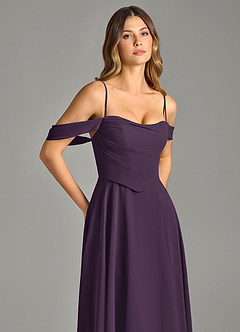 Azazie Chelsey Abiti da Damigella Abito Convertibile A-Line in Chiffon a Spalla Scoperta Prugna image2