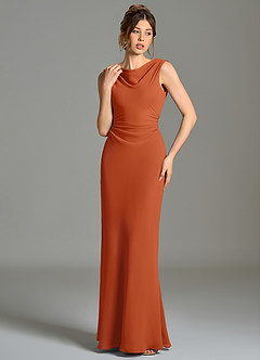 Azazie Kieryn Bridesmaid Dresses Burnt Orange Mermaid Pleated Chiffon Dress image4