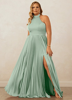 Christian Siriano Bridal for Azazie 1007 Bridesmaid Dresses Agave A-Line Pleated Stretch Satin Dress image8