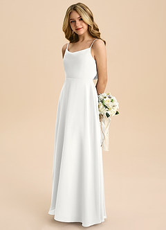 Azazie Shale Junior White A-Line Bow Chiffon Dress image1