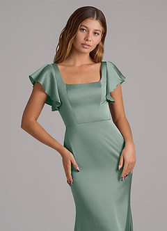 Azazie Elkie Vente finale Robe Sirène en Satin extensible Col Carré Emerald image6