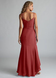 Azazie Summer Bridesmaid Dresses Rust Mermaid Scoop Cowl Chiffon Dress image2