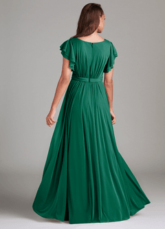 Azazie Daphne Modest Bridesmaid Dresses A-Line Ruched Mesh Floor-Length Dress image2