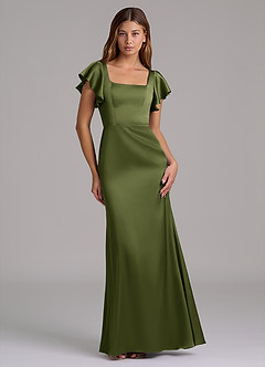 Azazie Elkie 신부 들러리 드레스 인어 스퀘어 네크라인 스트레치 새틴 바닥 길이 드레스 image1