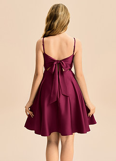 Azazie Miko Junior A-Linie Plissee Stretch-Satin Kleid Burgunderrot image2