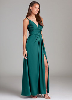 Azazie Maren Allure Robes de demoiselle d'honneur Robe Trapèze en Satin extensible Dentelle Paon image4