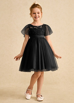 Azazie Queenie Flower Girl Dresses Black A-Line Lace Dress image3