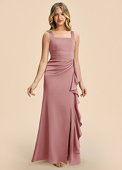 Azazie Adrienne Junior Robe Fourreau en Satin extensible Plissé Rose Poussiéreuse image6